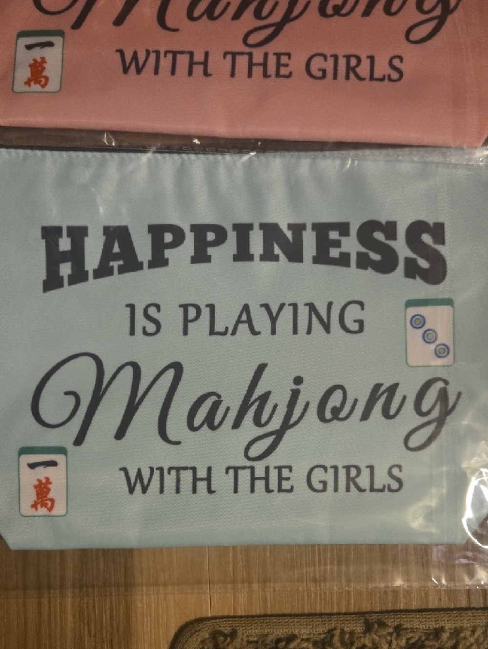 Happiness Is Playing Mahjong Cosmetic Pouch - Pink, Purple, Light Blue Set - Picture 2 of 4